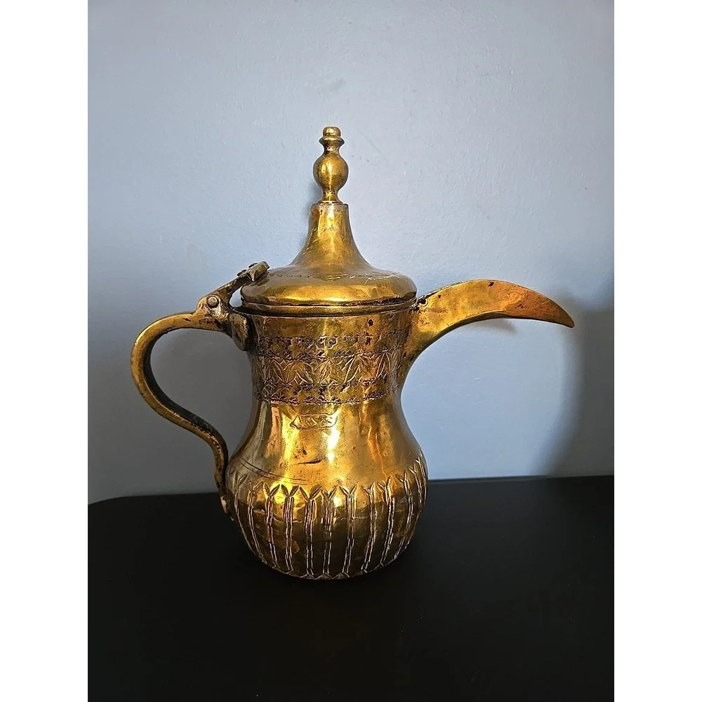 Antique Brass Middle Eastern Dallah Coffee Tea Pot Turkish Arabic‎ 10